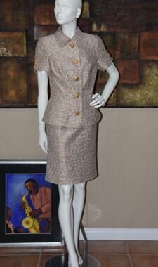 Lourdes Chavez Haute Couture Tweed Silk Skirt Designer Suit Size 10 NEW!!!